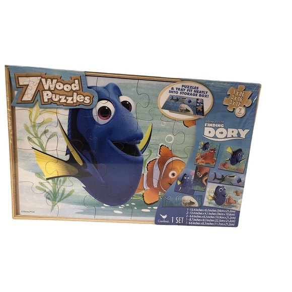 Cardinal Industries Other - Disney Pixar Finding Dory 7-Pack Wooden Puzzles With Storage Box Kids Play Toy